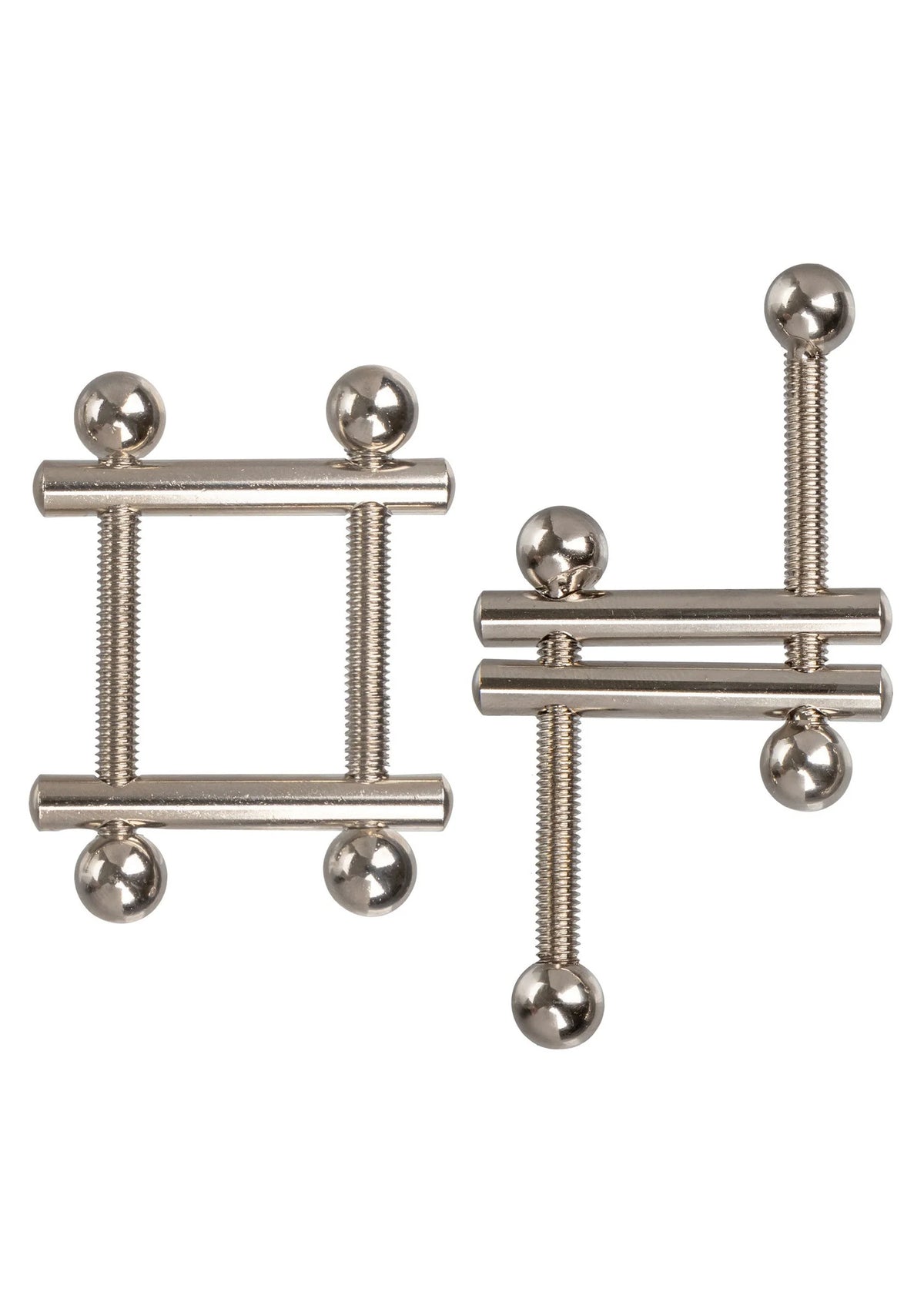 Twee crossbar nippelvices met zilverkleurige balk en vier ronde schroefknoppen