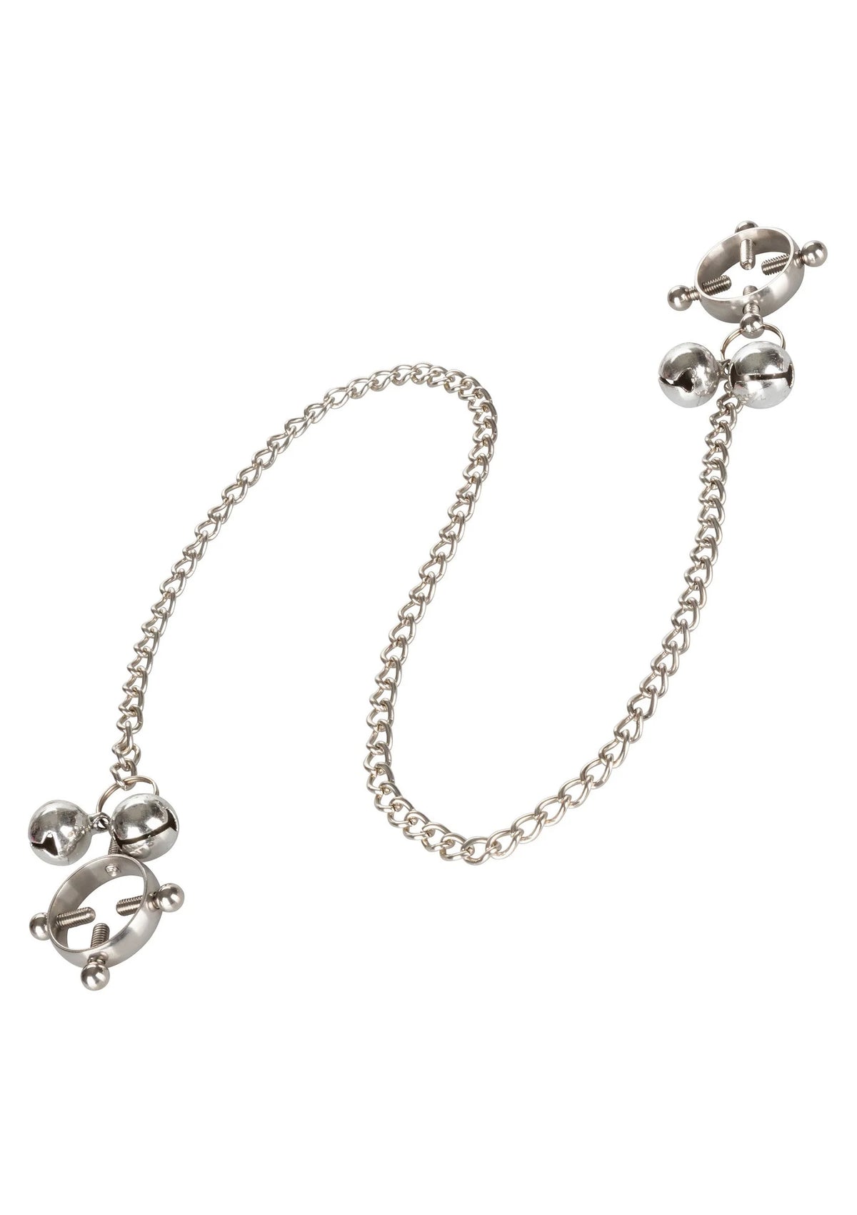 Nippelklemmen met belletjes en zilverkleurige ketting, hangende metalen klemmen