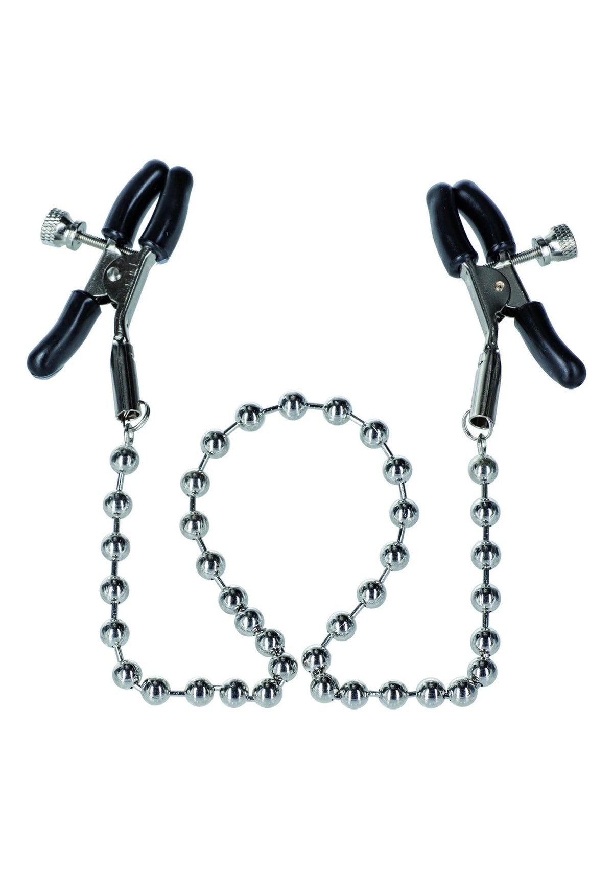 Set zilverkleurige nippelklemmen met zwarte klemmen en twee kralenkettingen