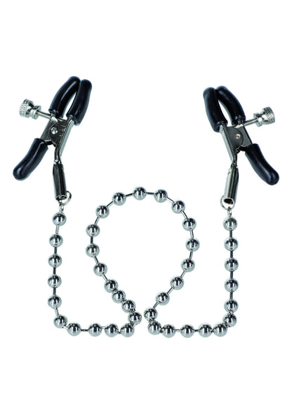 Set zilverkleurige nippelklemmen met zwarte klemmen en twee kralenkettingen