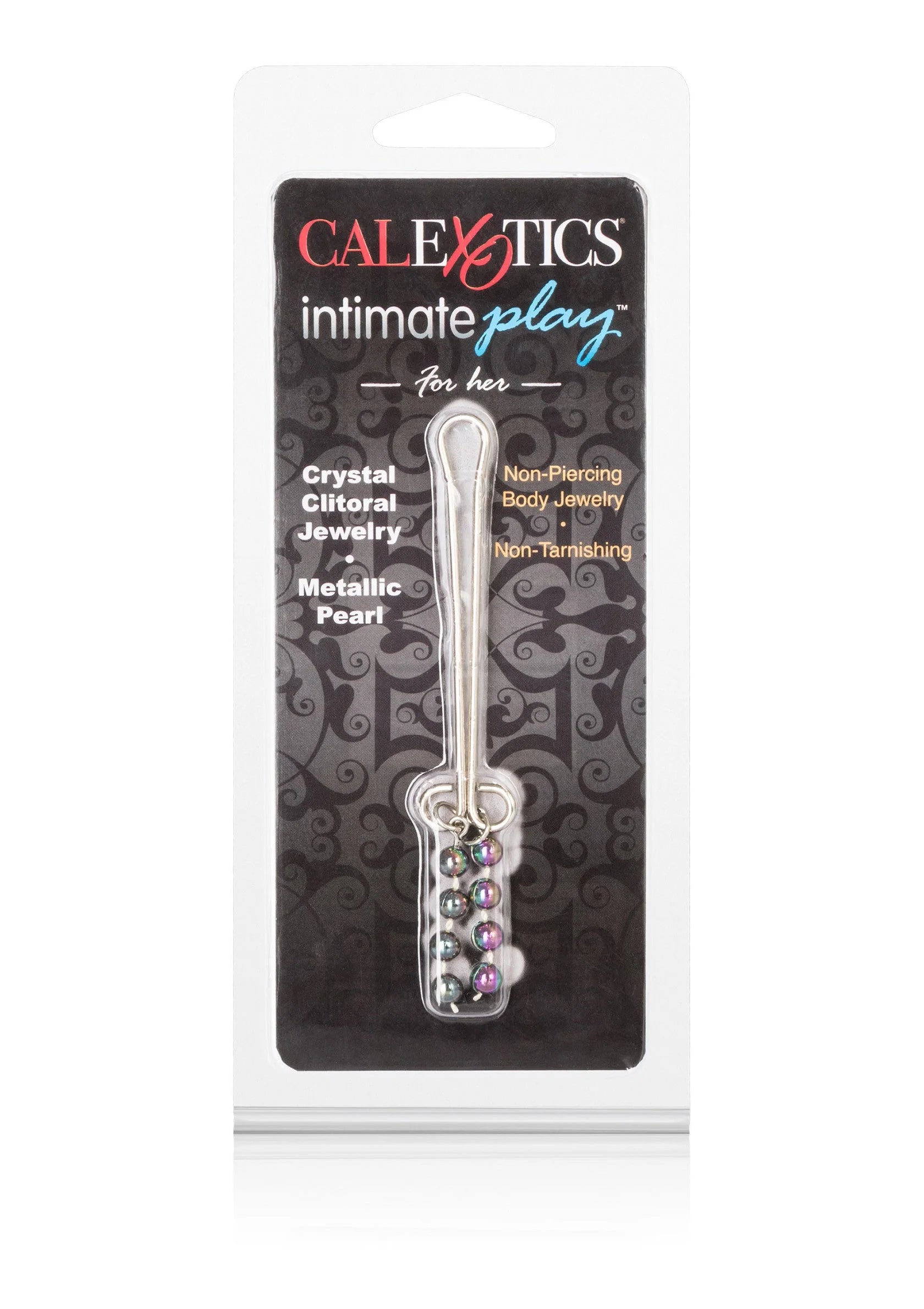 CalExotics int. play kaartverpakking met clitoris-sieraad, metalen staaf en kralen