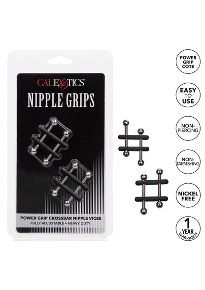CalExotics Nipple Grips verpakking met producttekening en pijler-icoontjes
