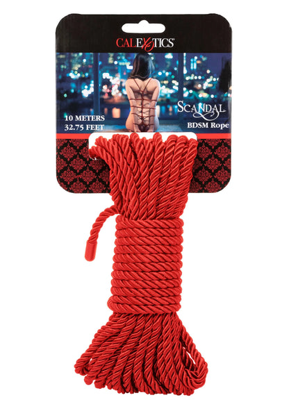 CalExotics Scandal BDSM-rope van rood touw, op displaykaart met 10 meter.