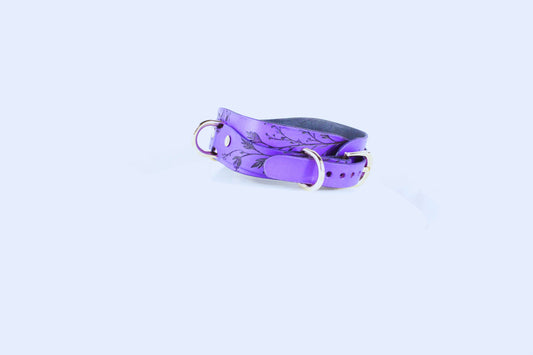 Purple Floral Submissive Collar with Gold O-Ring – Elegant BDSM Choker