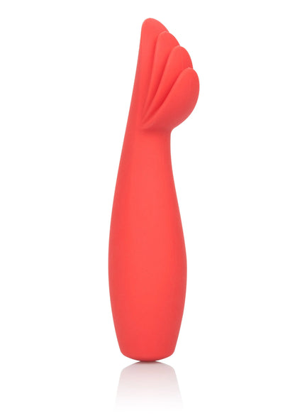 Rode siliconen trilmassager met driepuntige kop en glad oppervlak