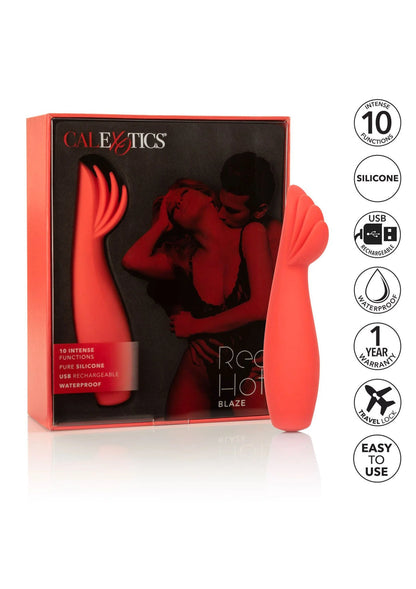 Rode CalExotics vibrator met opzetkam, in verpakking; silicone-look en 10 standen icoon.