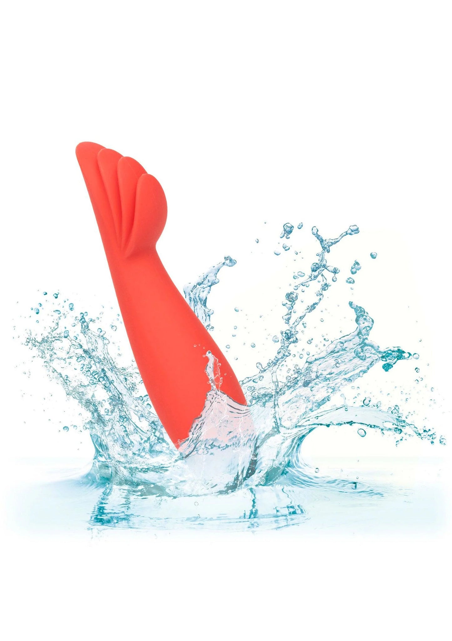 Rode CalExotics vibrator met waterdruppels, voor gebruik in water en eenvoudig schoon te maken.