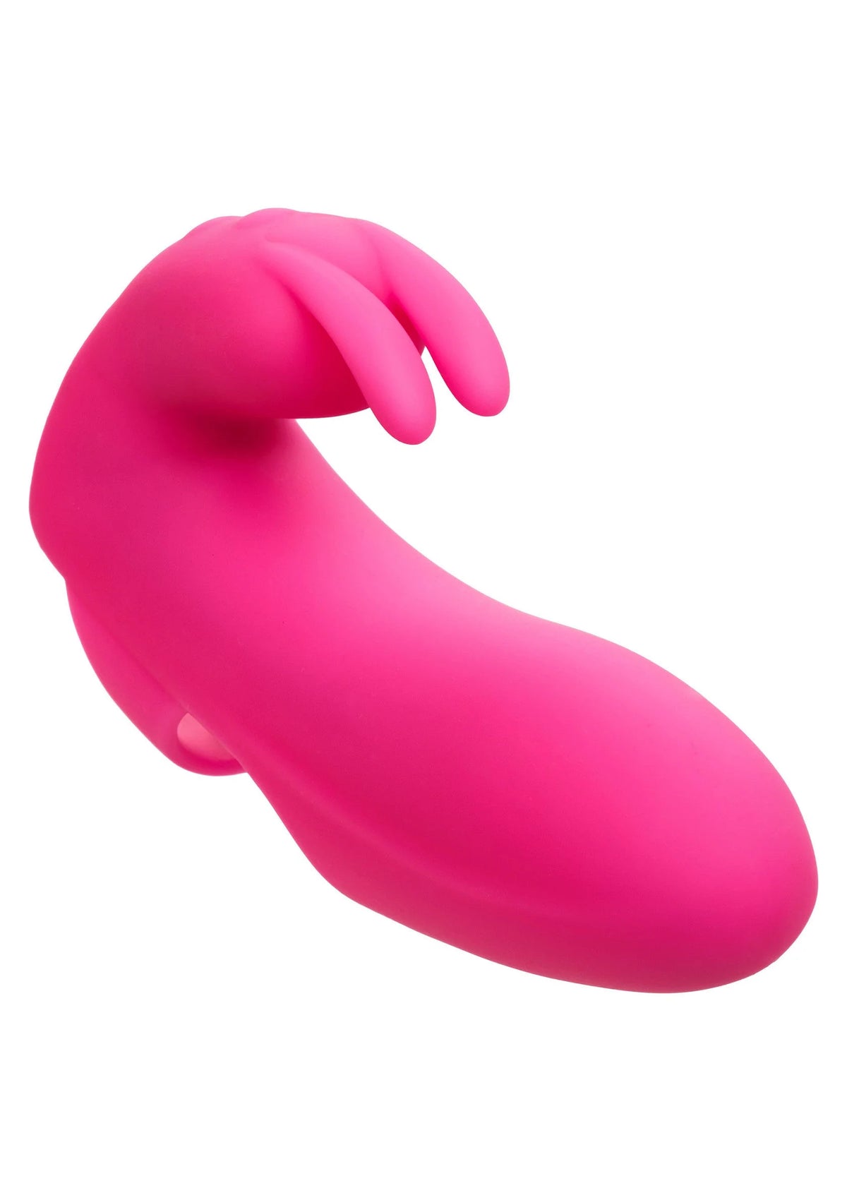 Roze siliconen vibrerende konijnvorm met gebogen kop en klein oor-detaill