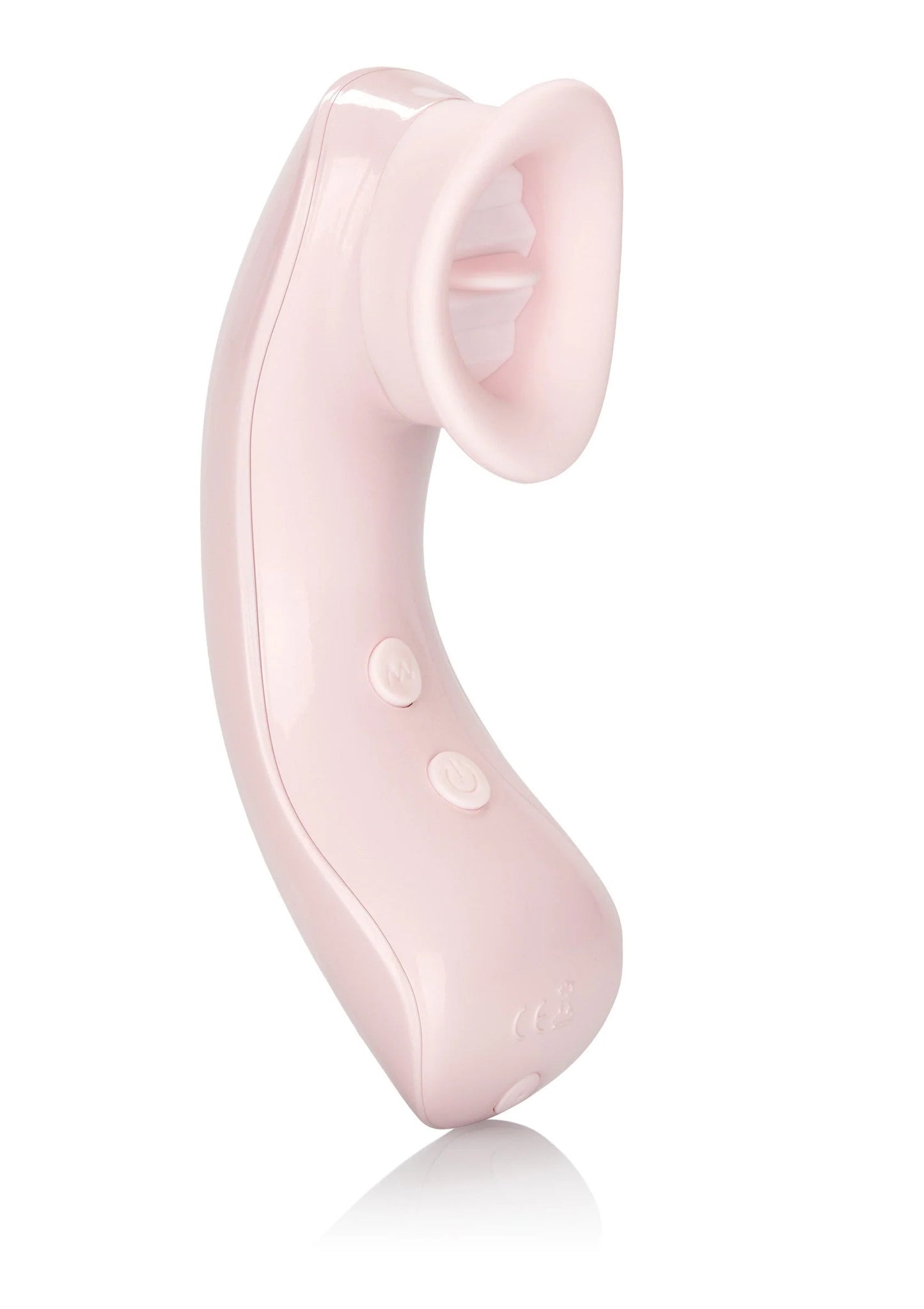 Roze intieme vibrator met ovale kop, gladde behuizing en twee knopjes.