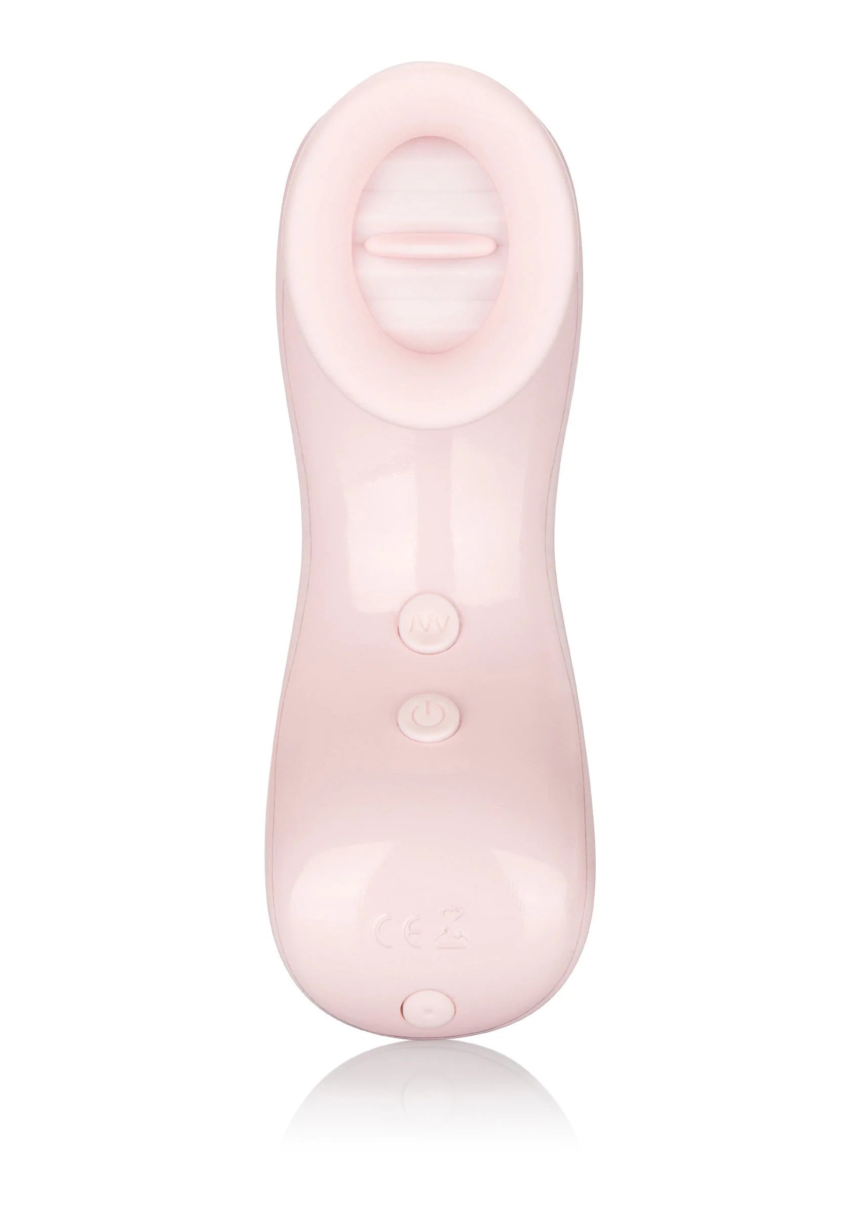 Roze intieme vibrator met ovale kop en ronde knoppen op het handvat.