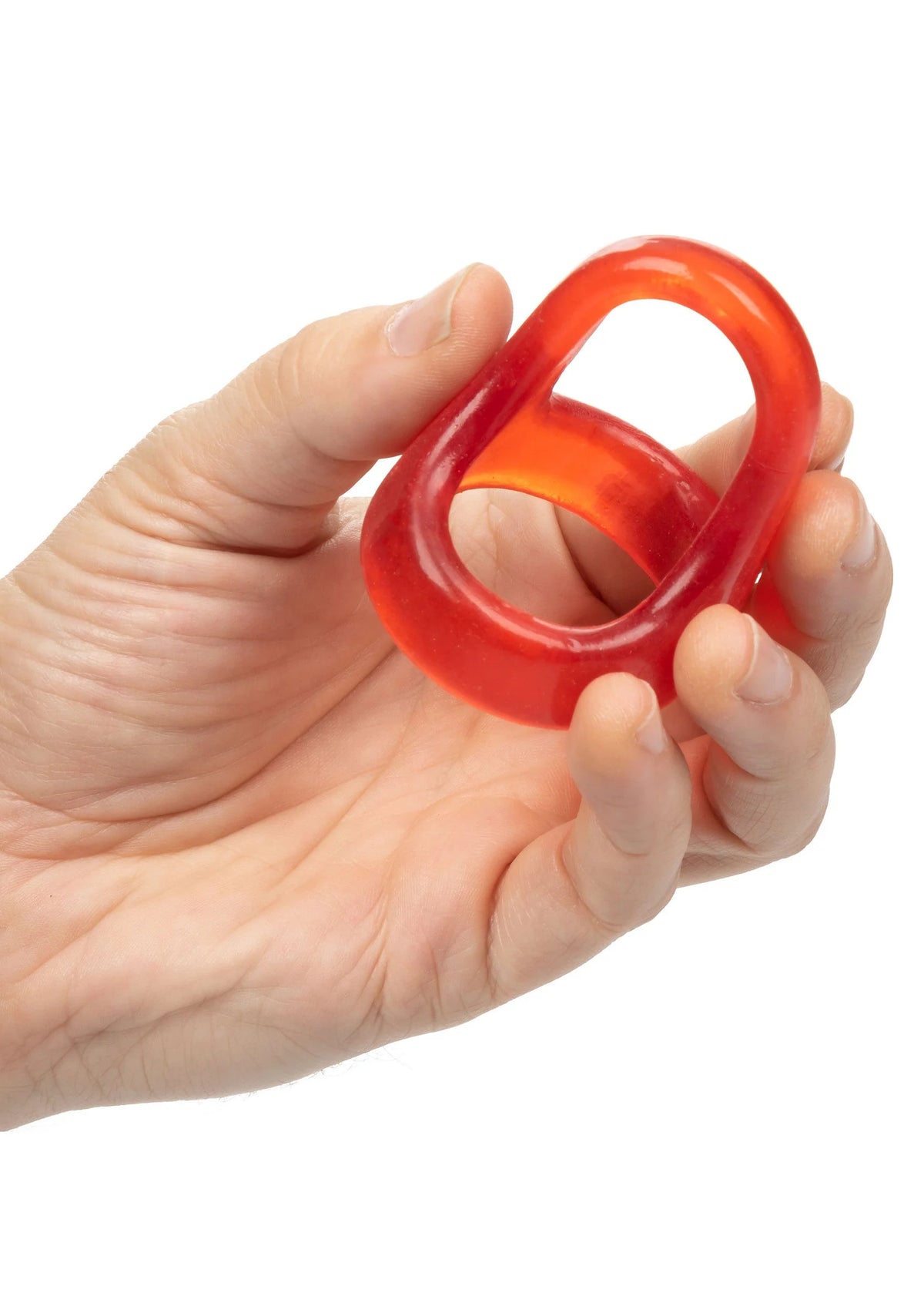 Oranje cockring in hand, ronde opening, glanzende XL Snug Tugger