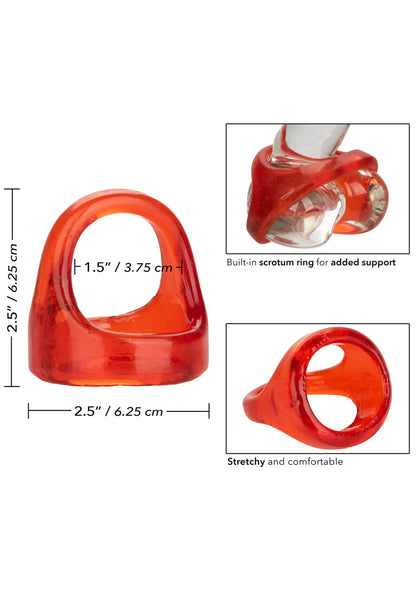 Oranje XL cockring met ronde opening, gestileerde vorm en maatweergave