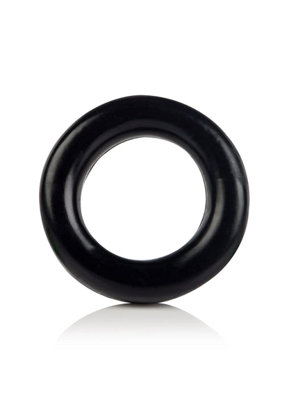 Zwarte cockring met ronde opening, enkele ring op witte achtergrond.