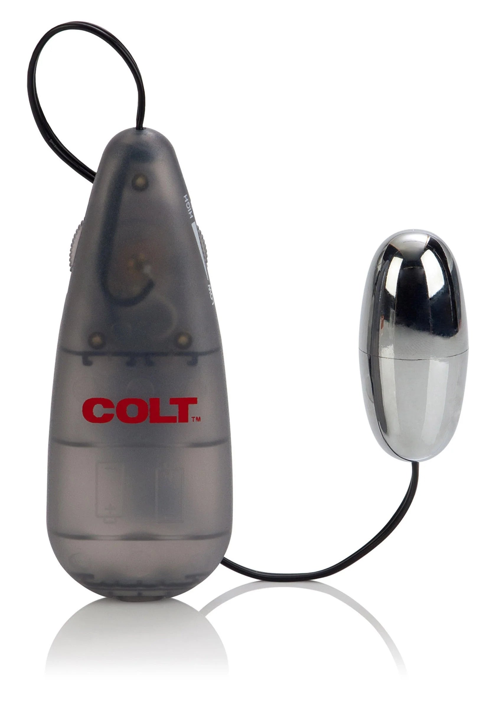 Zwarte bullet-vibrator met snoer en zilverkleurige eivormige vibratorkop