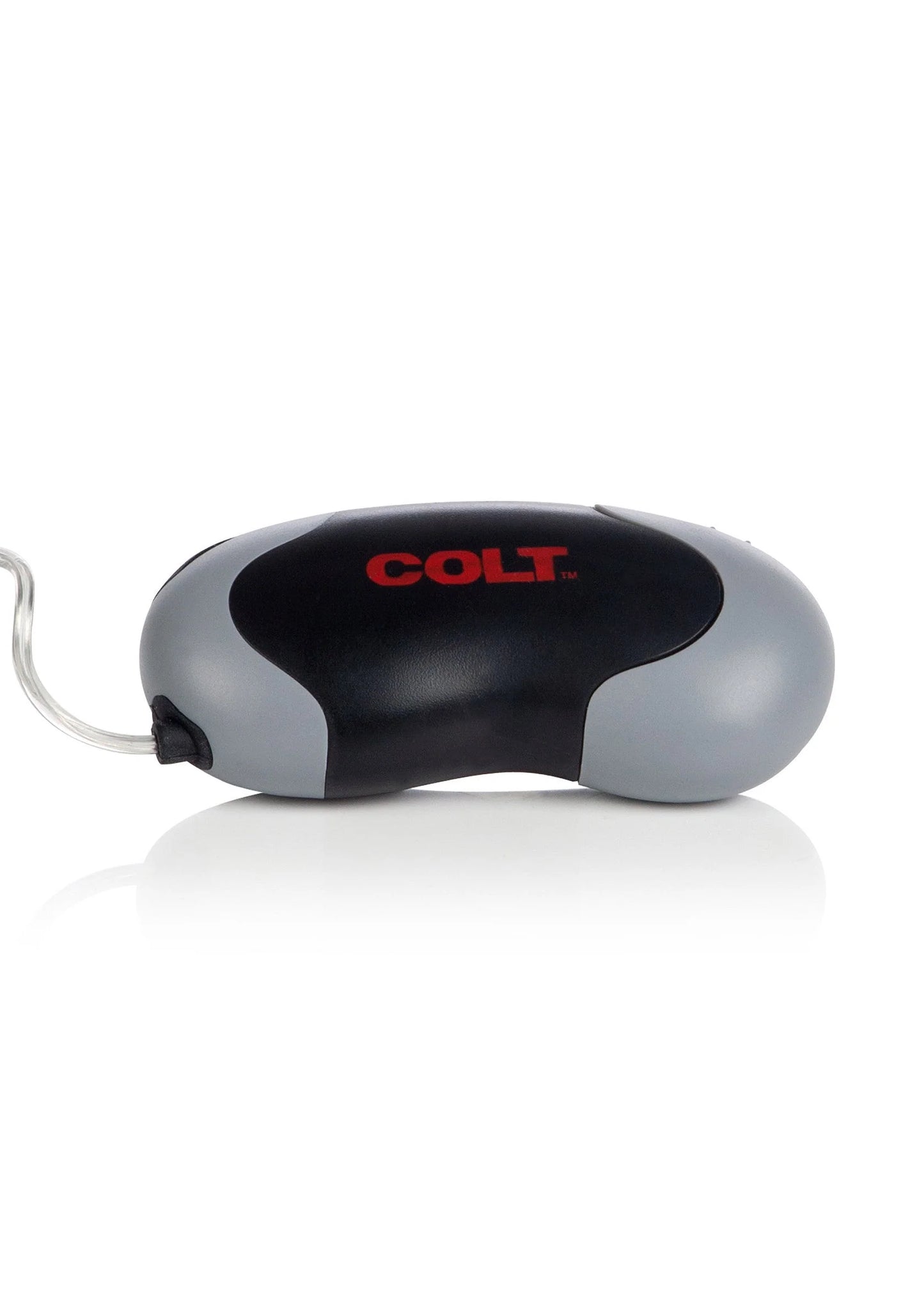 COLT Turbo bulletvibrator met rode COLT-opdruk op grijs-zwarte behuizing en snoer
