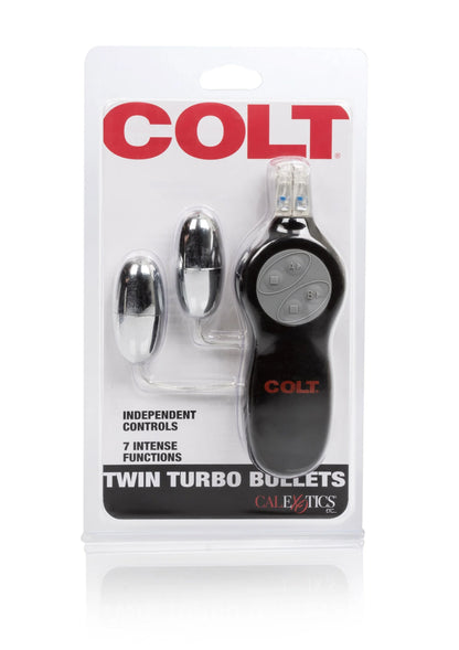 Twin turbo bullets verpakking met zwarte controller en twee zilverkleurige bullet-vibrators
