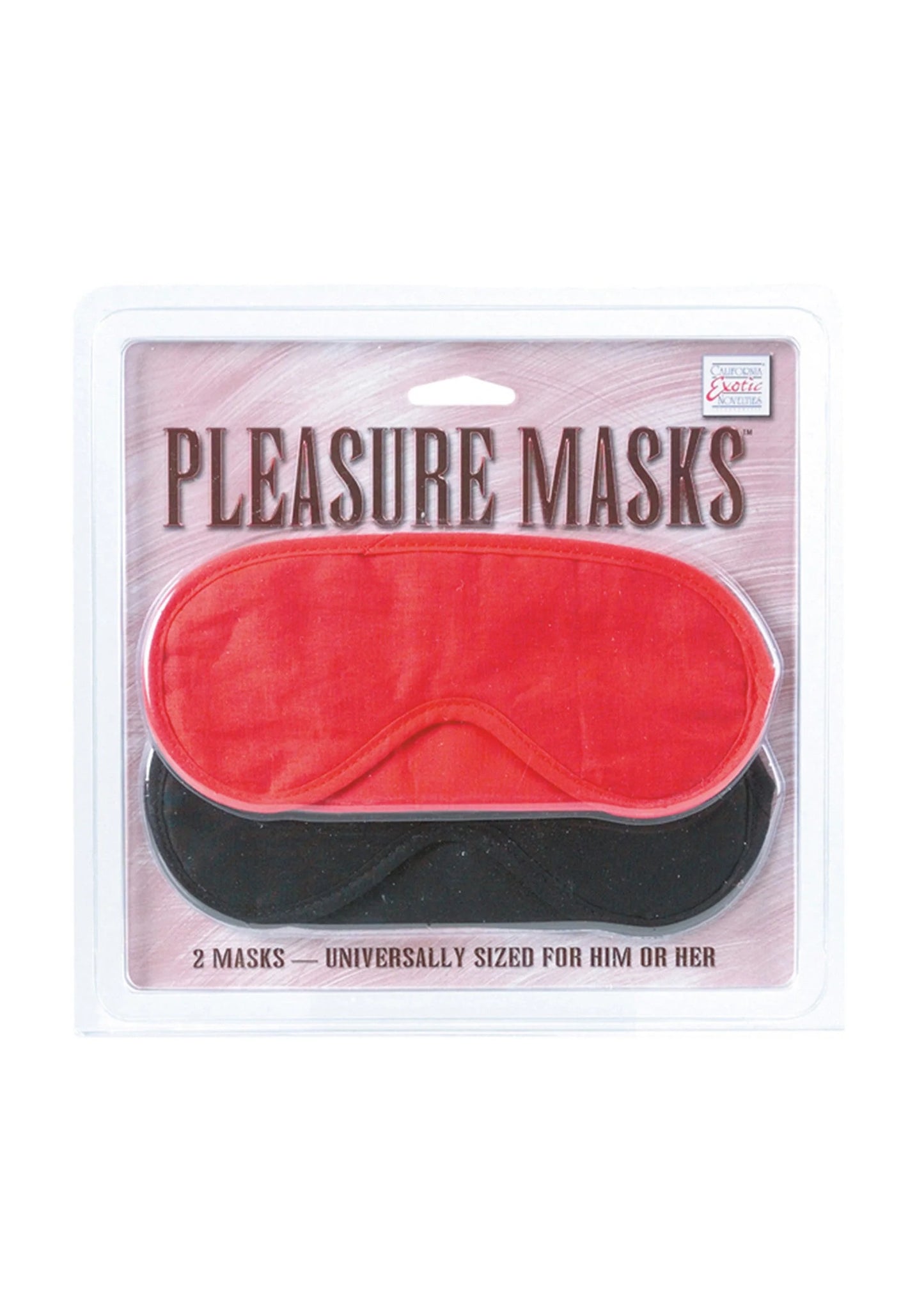 2 genotmaskers, rood en zwart, oogmaskers in kunststof blisterverpakking