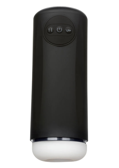 Zwarte vibrator-stroker met ronde knoppen op de bovenkant