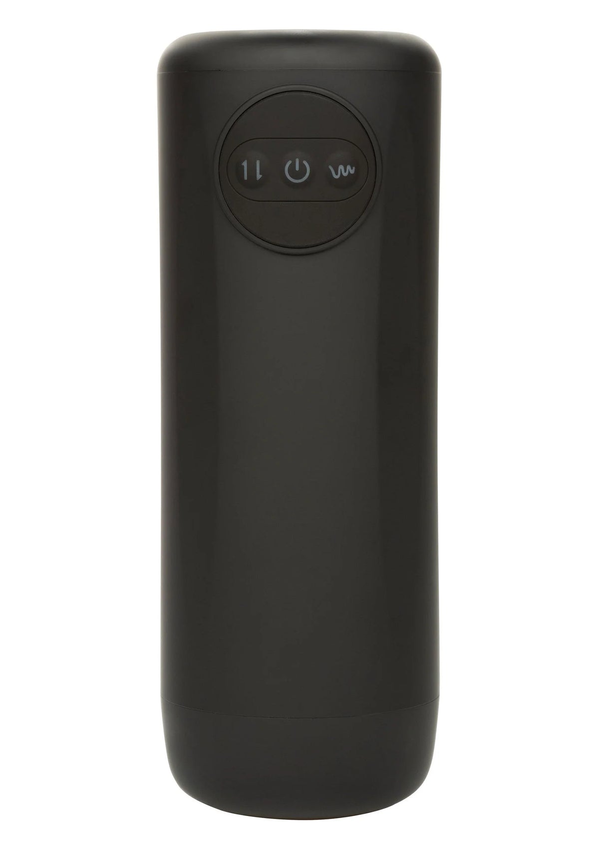 Zwarte cilindervibrator met ronde bedieningsknoppen bovenop en aan/uit-indicatoren.