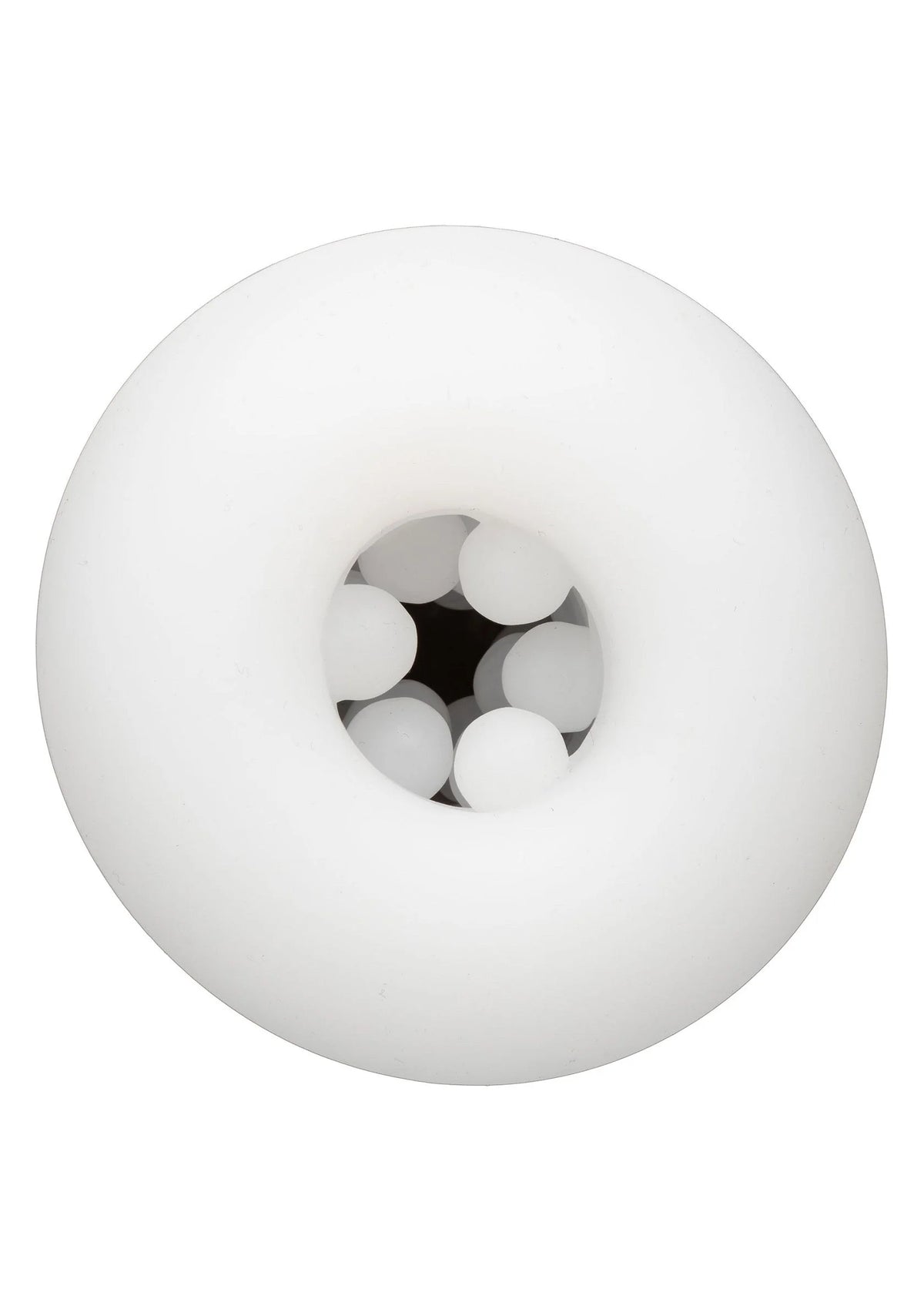 Witte vibratiekop met ronde uitsteeksels en bolletjes; detail van de kop.