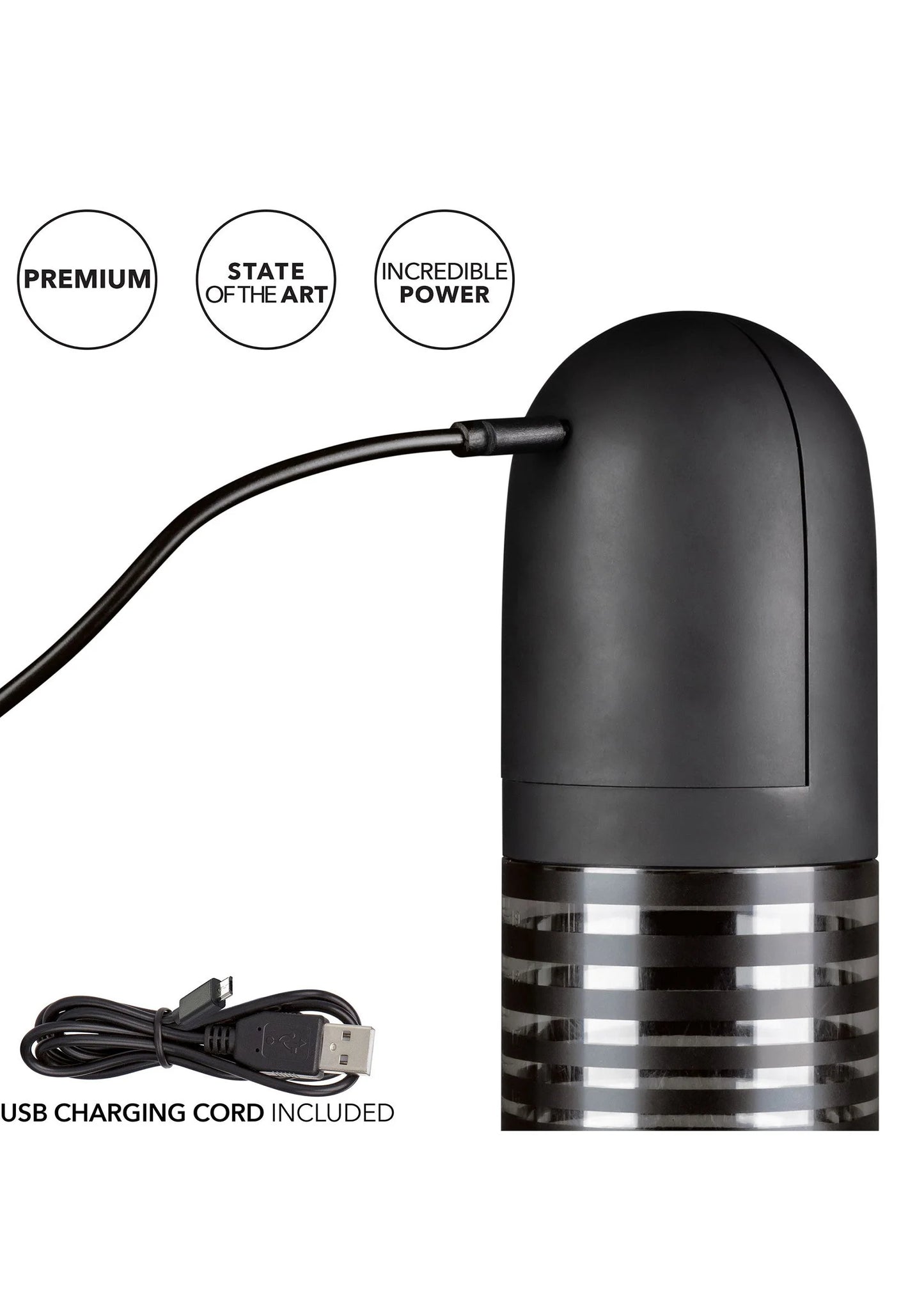 Zwarte en transparante pomp met USB-oplaadsnoer, CalExotics Optimum Series