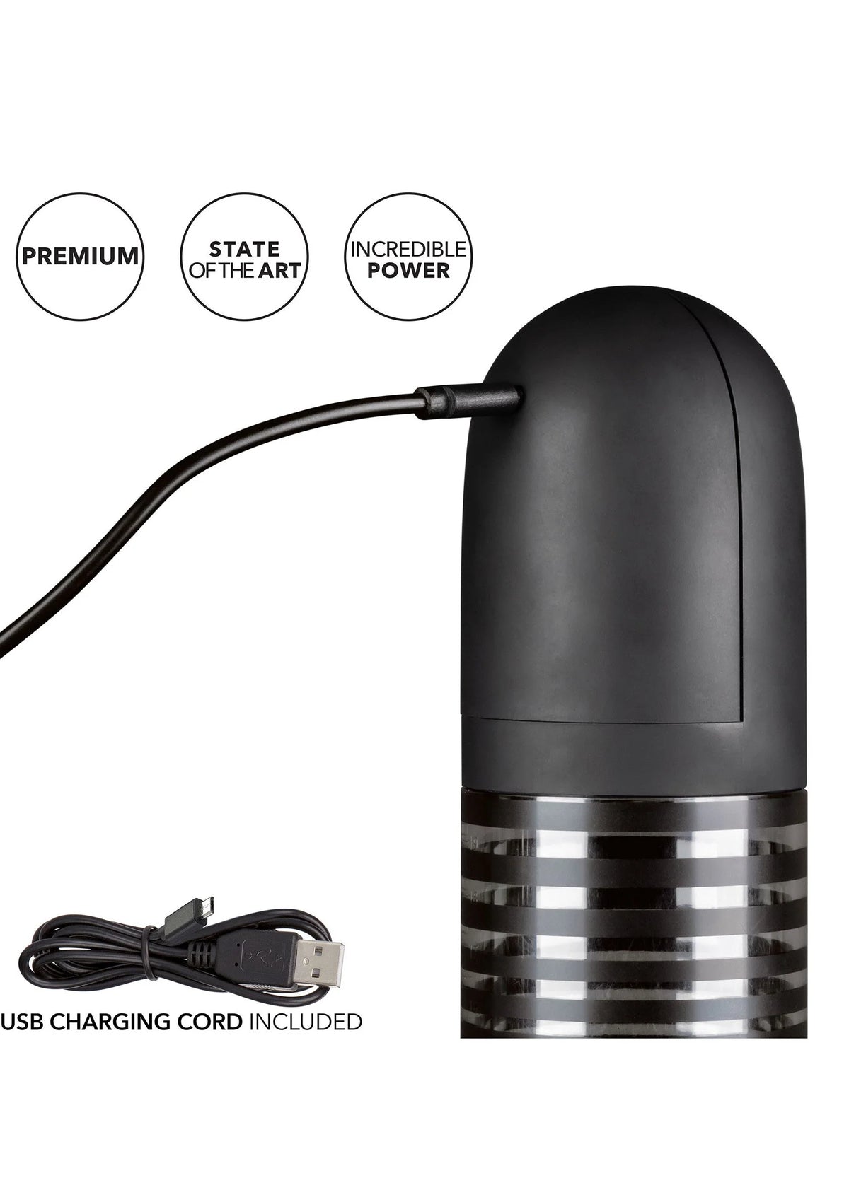 Zwarte en transparante pomp met USB-oplaadsnoer, CalExotics Optimum Series