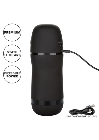 Zwarte masturbator met laadkabel aangesloten, USB-C voor opladen