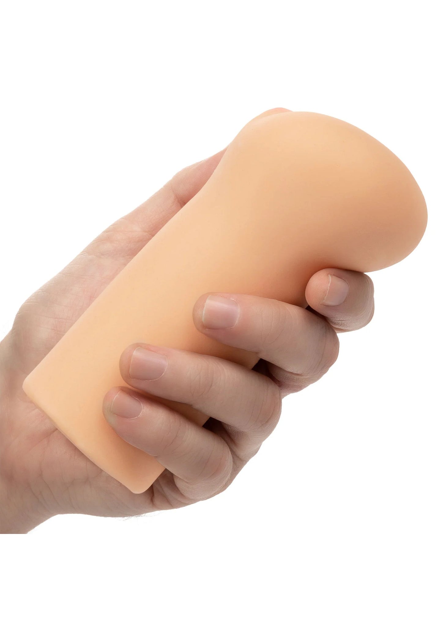 Beige stroker met gesloten uiteinde, in de hand vastgehouden