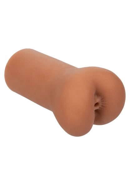 Masturbator-stroker in vleesbruine kleur met zijwaarts uitlopende vorm en opening