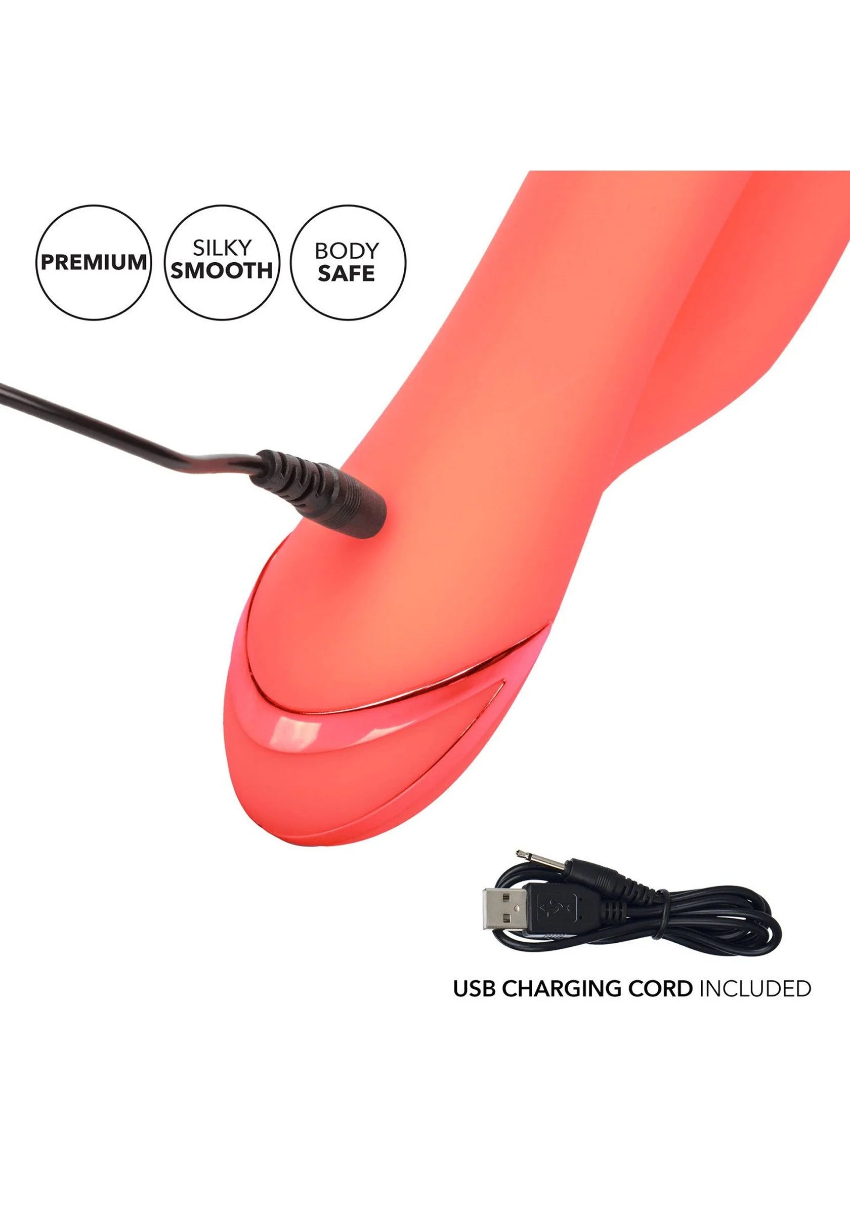 Oranje siliconen G-spot massager met USB-oplaadsnoer en gladde afwerking