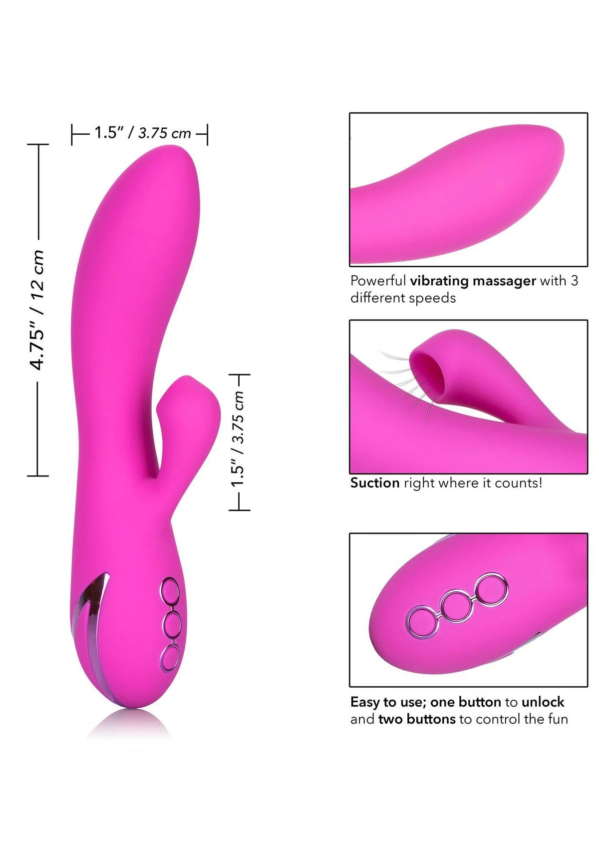 Roze gebogen massagevibrator met ronde bedieningspunten