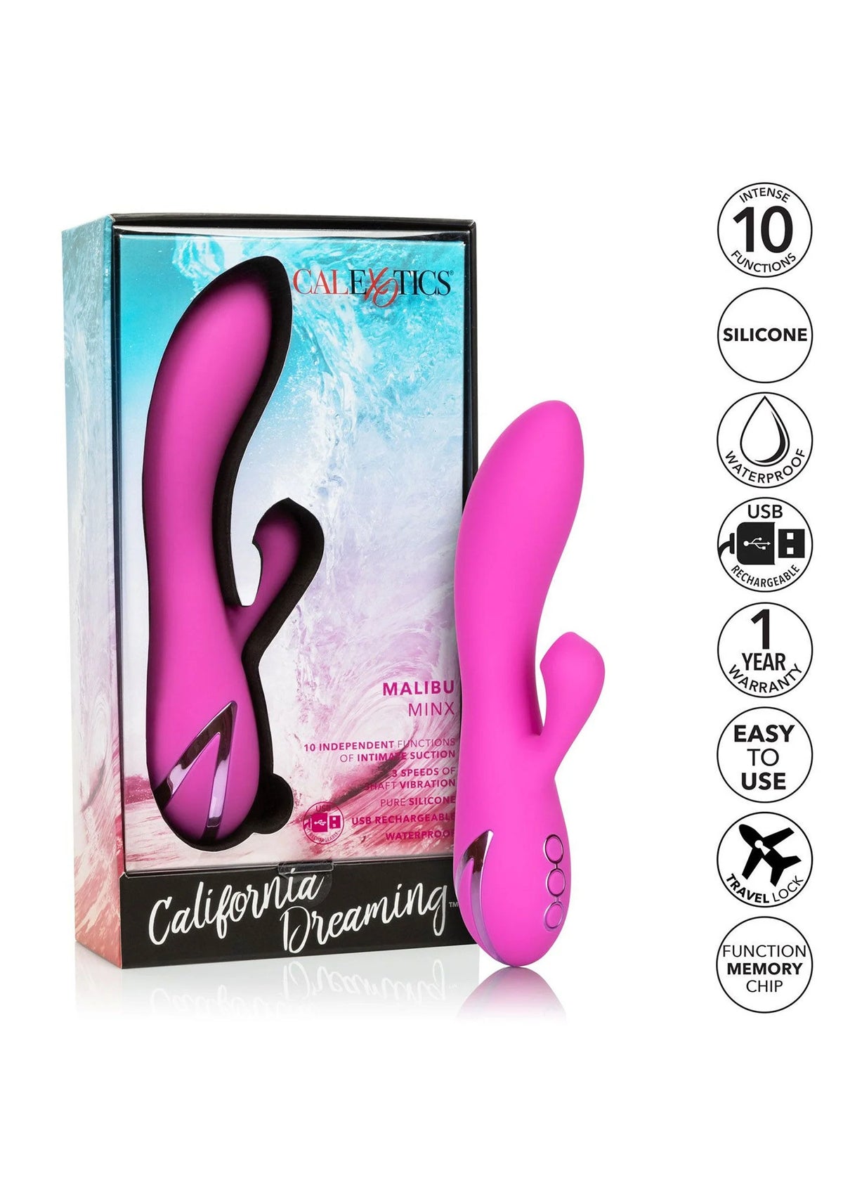 CalExotics Malibu Minx roze massagevibrator met ronde zuigopening