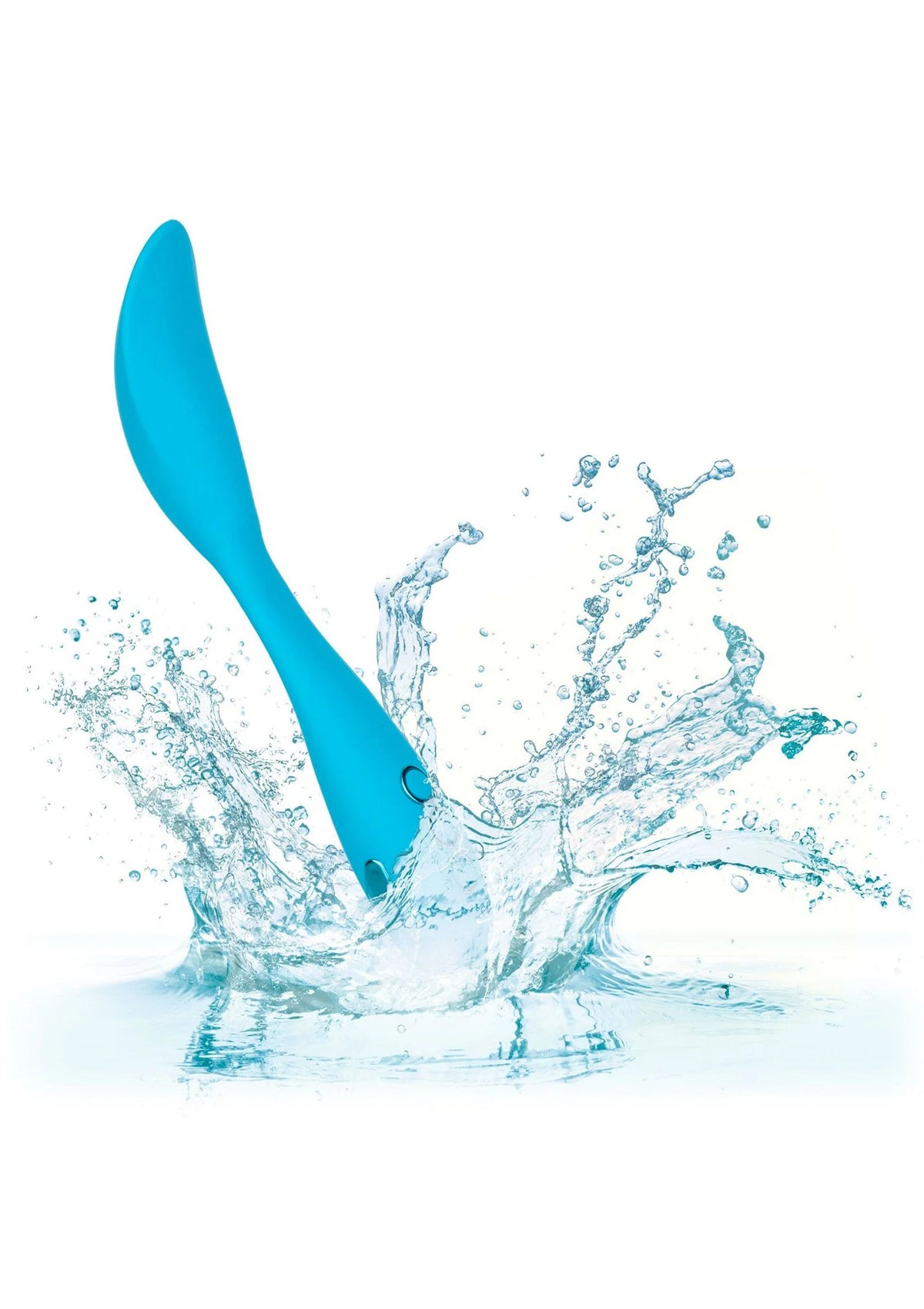 Blauw vibrerend seksspeeltje met waterplons, gebogen vorm en ronde knoppen
