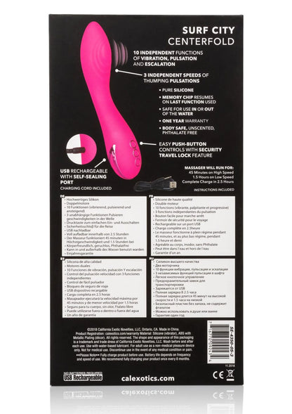 Achterzijde verpakking van Surf City Centerfold vibrator, roze productafbeelding