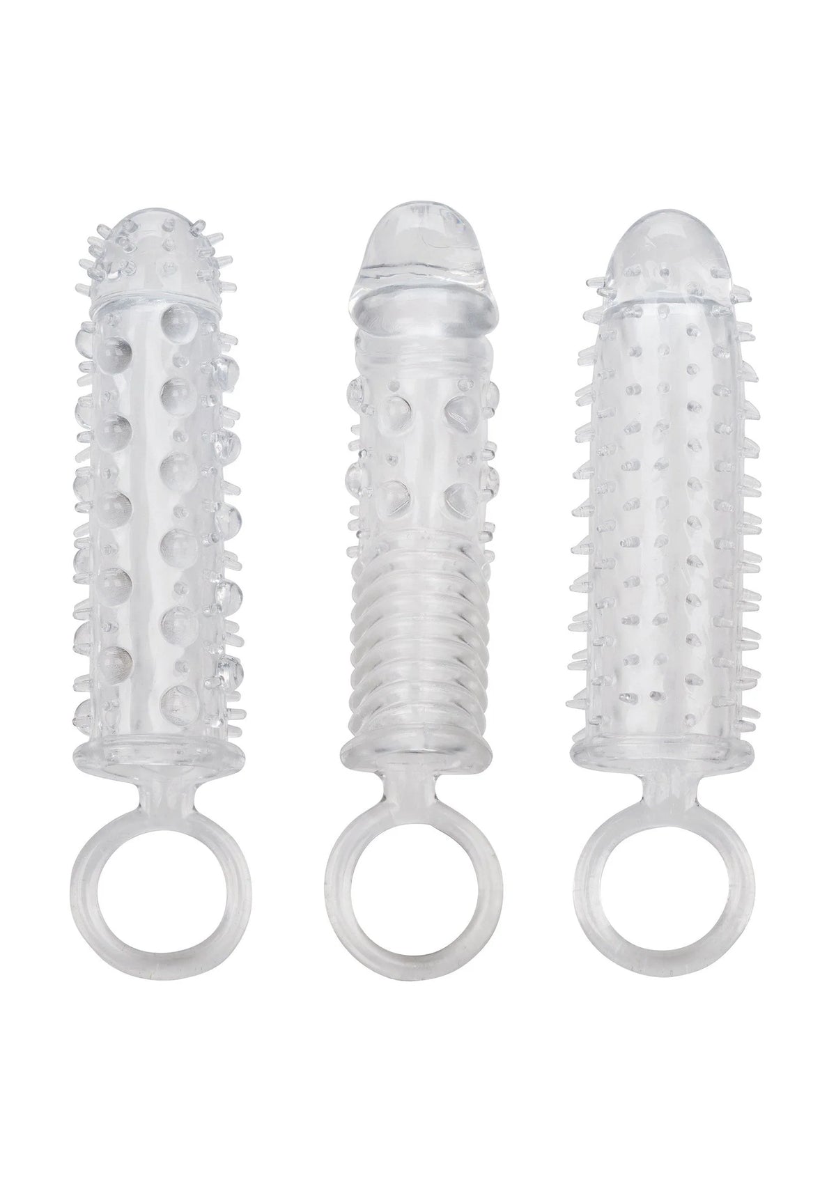3-delige verlengset met transparante textuurhulzen en ring, set van 3 stuks