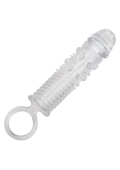 Transparante verlenghuls met ribbelstructuur en nopjes, met ring