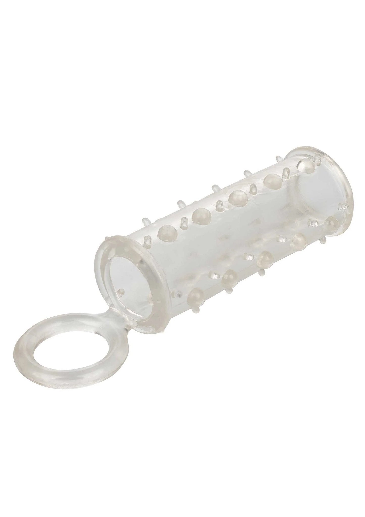 Transparante siliconen stimulatiesleeve met noppen en open ringlus