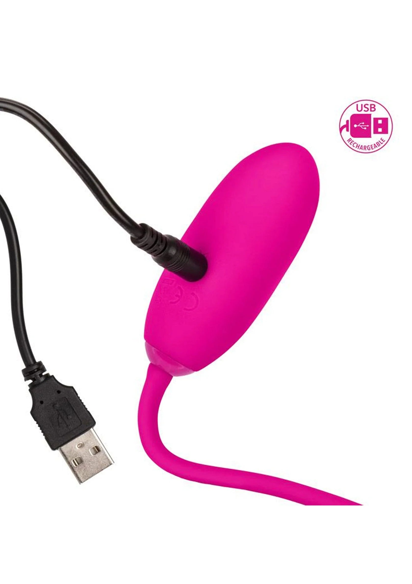 Kegelbal met USB-aansluiting en zwarte stekker, felroze.
