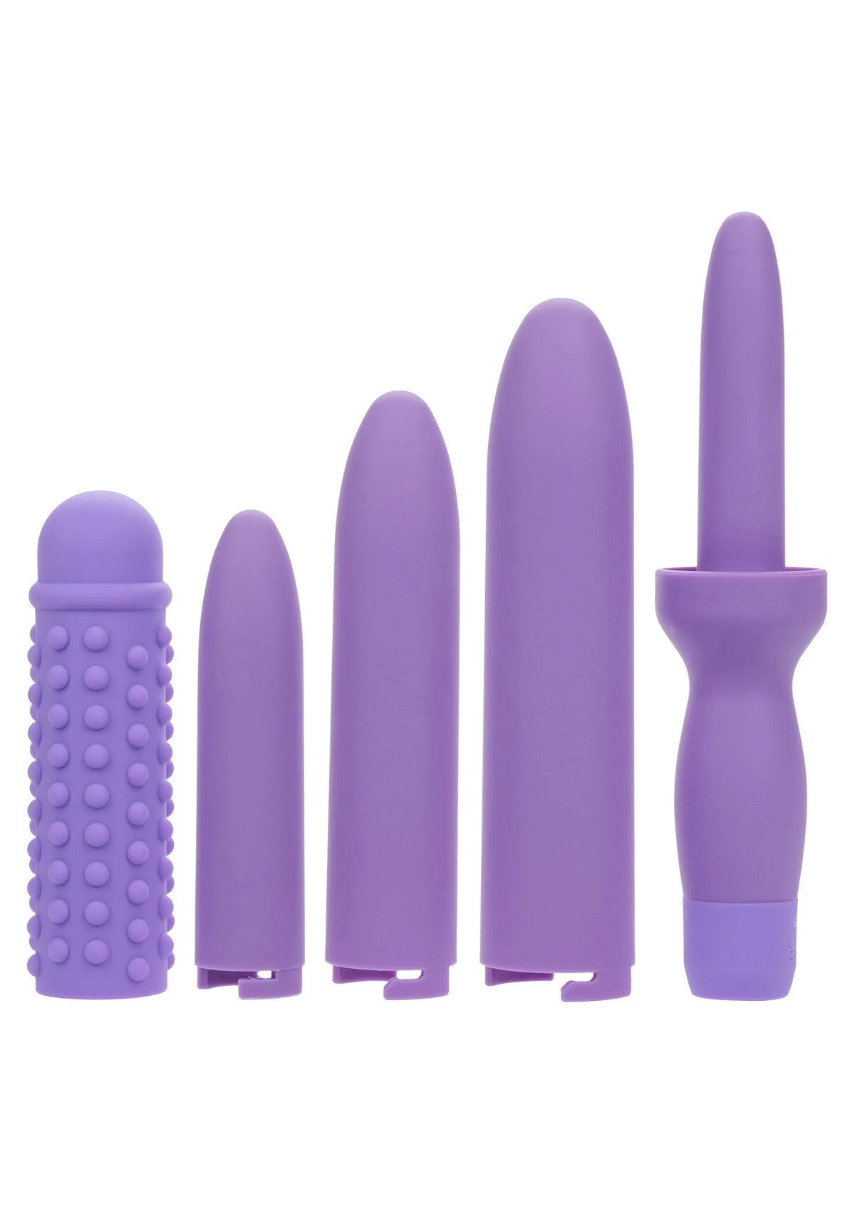 Paarse oplaadbare dilatormoduleset met vijf opzetstukken.