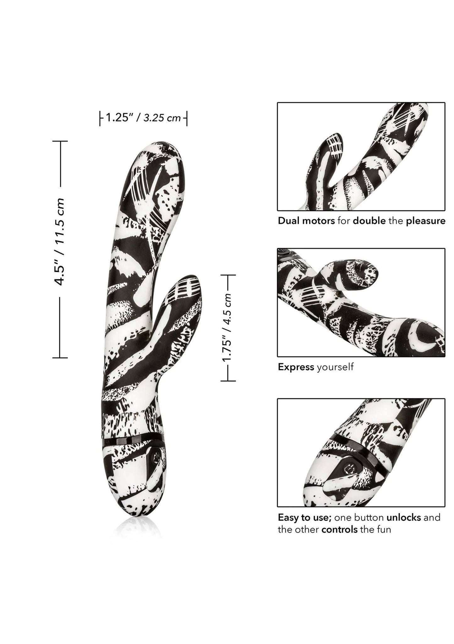 CalExotics dubbele vibratiestok met zebraprint, twee uiteinden, 2 motoren