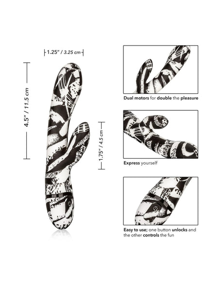 CalExotics dubbele vibratiestok met zebraprint, twee uiteinden, 2 motoren