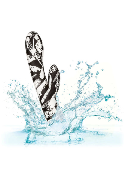 CalExotics dubbele vibratiestok met zebraprint, met water uitspattingen
