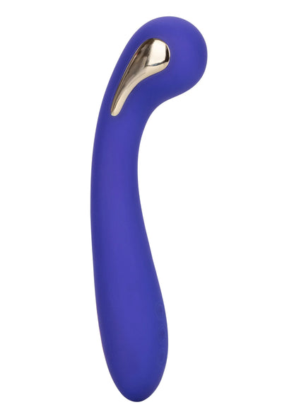 Paarse gebogen wandvibrator met glanzend gouden top