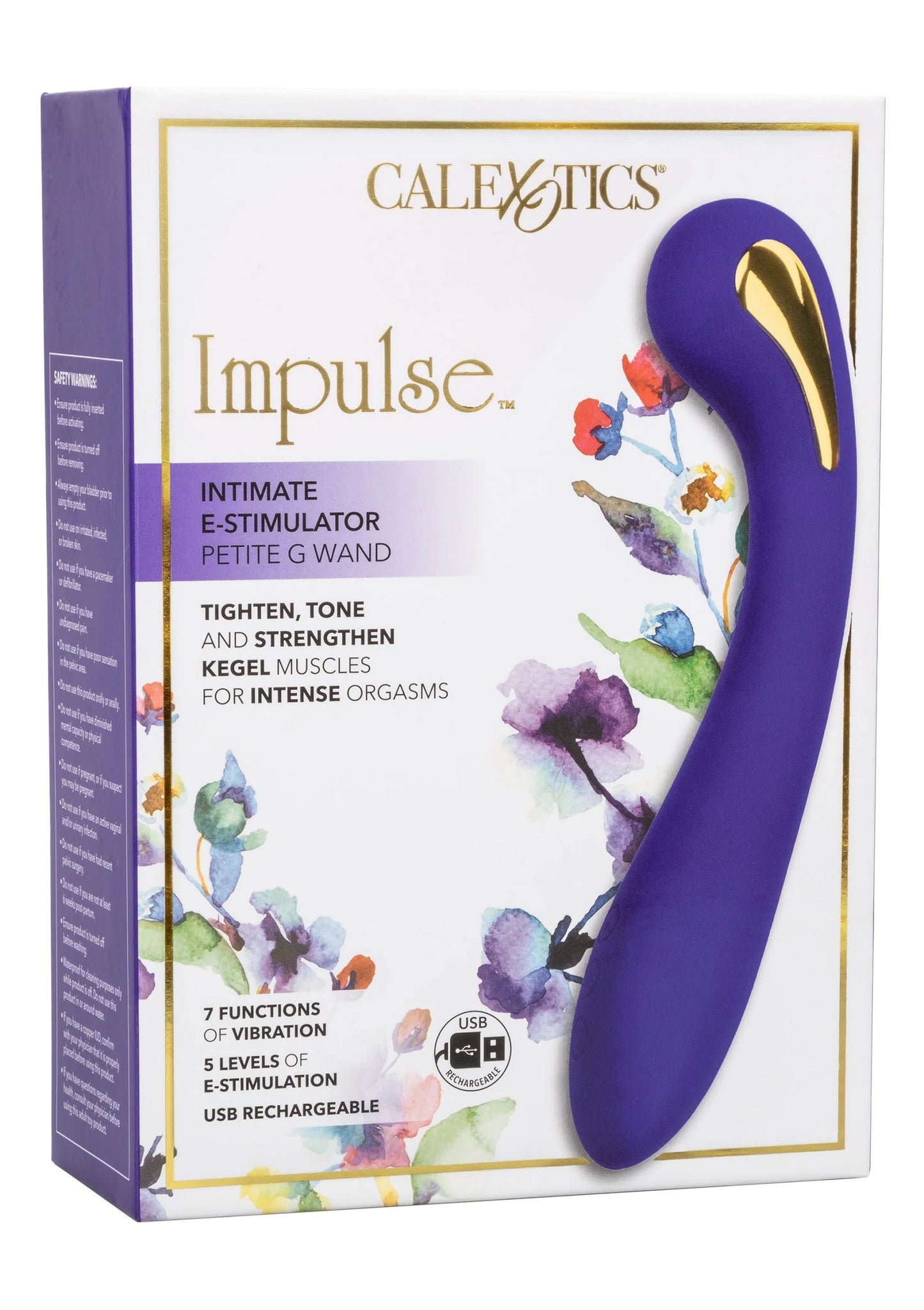 Doos van CalExotics Impulse e-stimulator wandvibrator met paarse vibrator