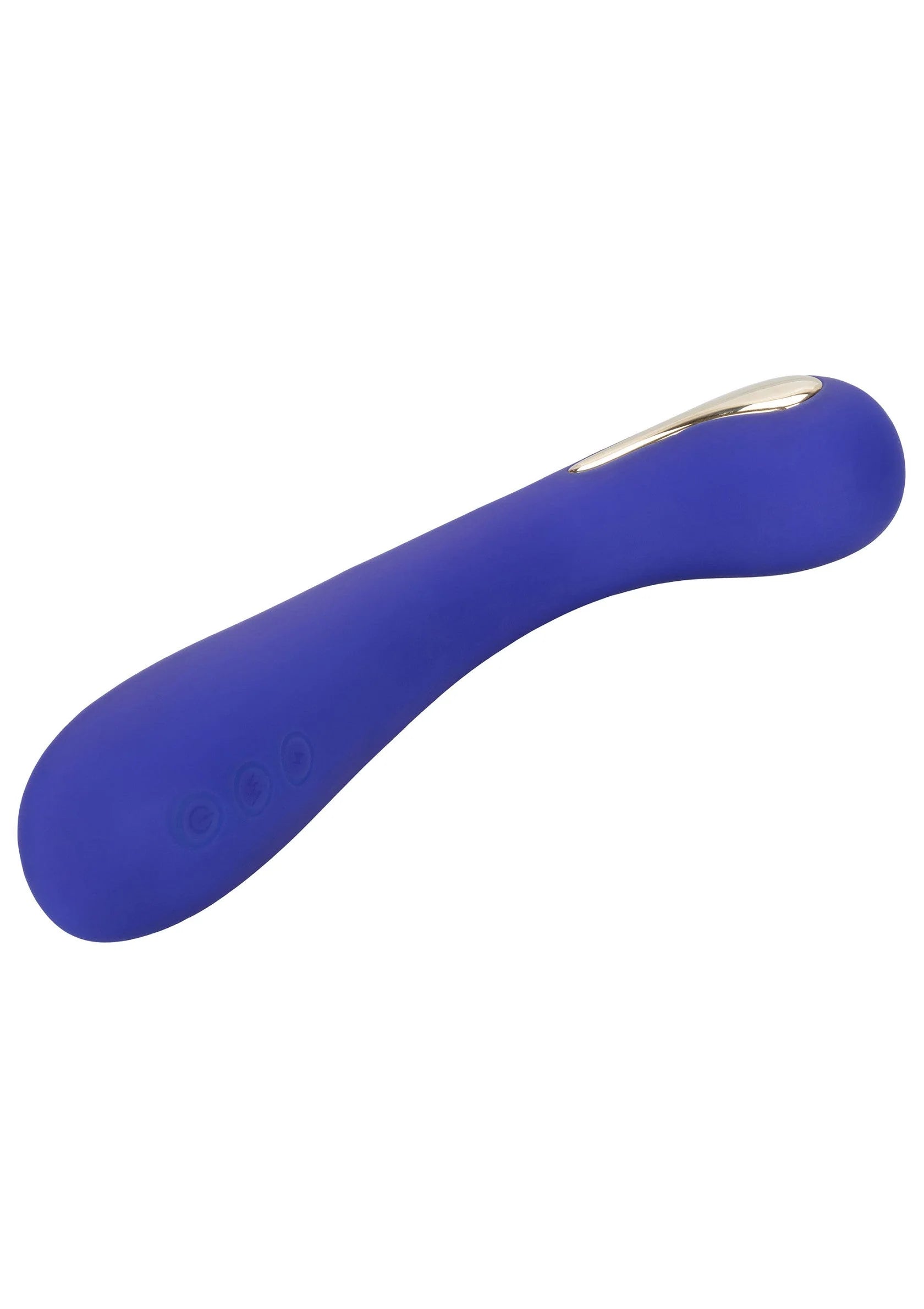 Paarse wandvibrator met afgeronde kop en gouden inzet