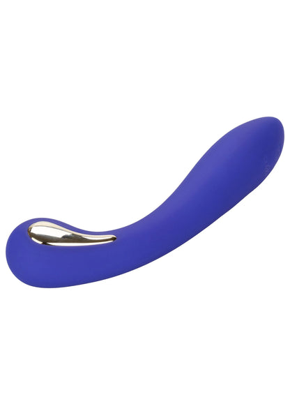 Blauwe gebogen e-stimulator met zilveren metalen uiteinde.