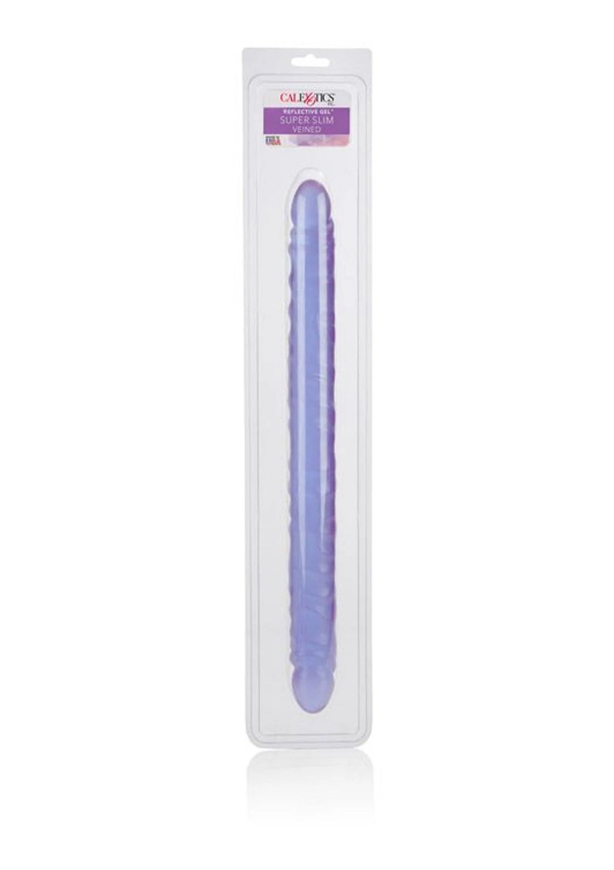 CalExotics veined dildo in paarse blisterverpakking, langwerpig en geribbeld