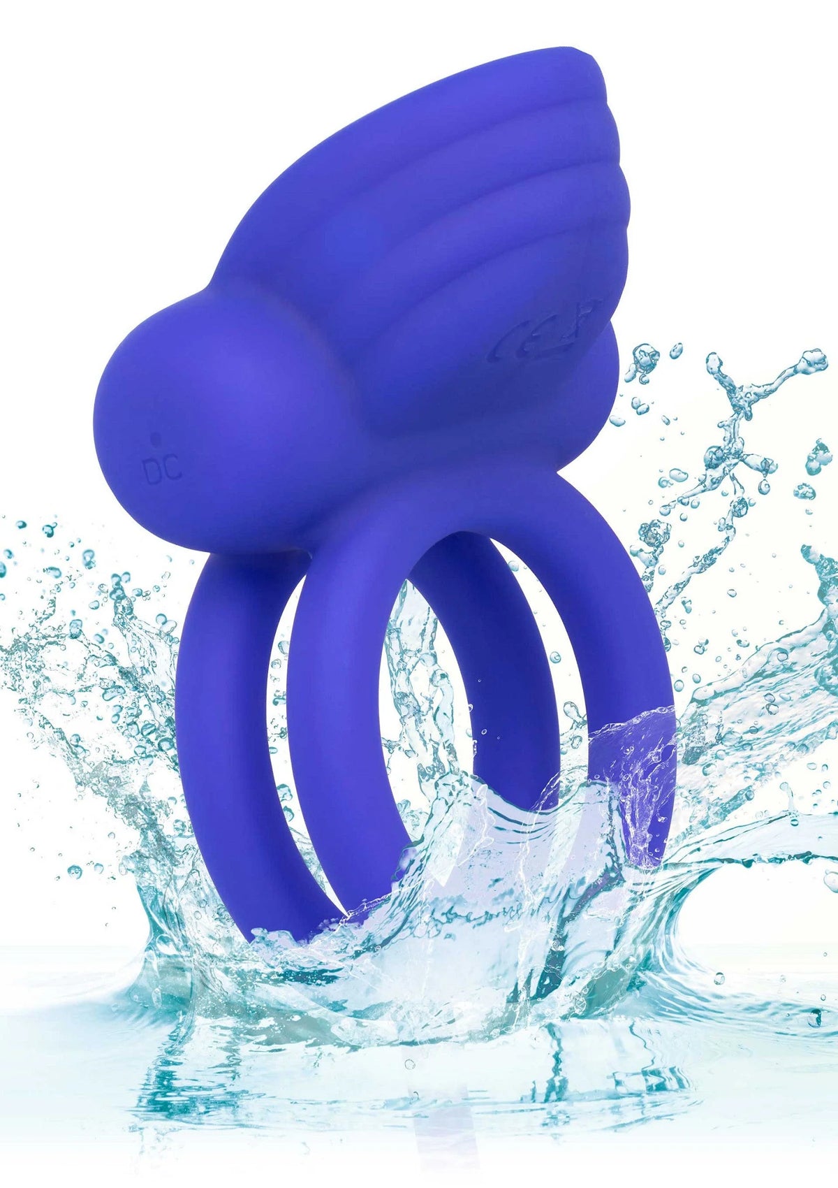 Blauwe siliconen dubbele ring met twee lobben en bolletje, waterbestendig