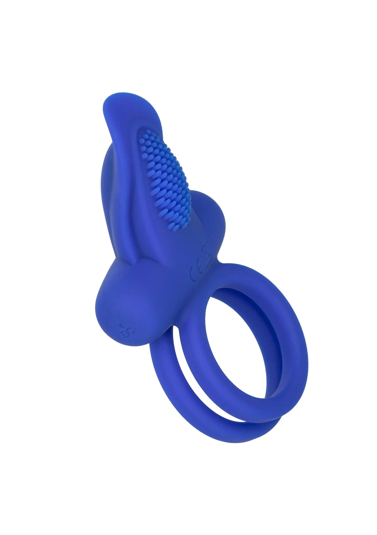 blauwe siliconen ring met opzetstuk en textuur op het middenvlak