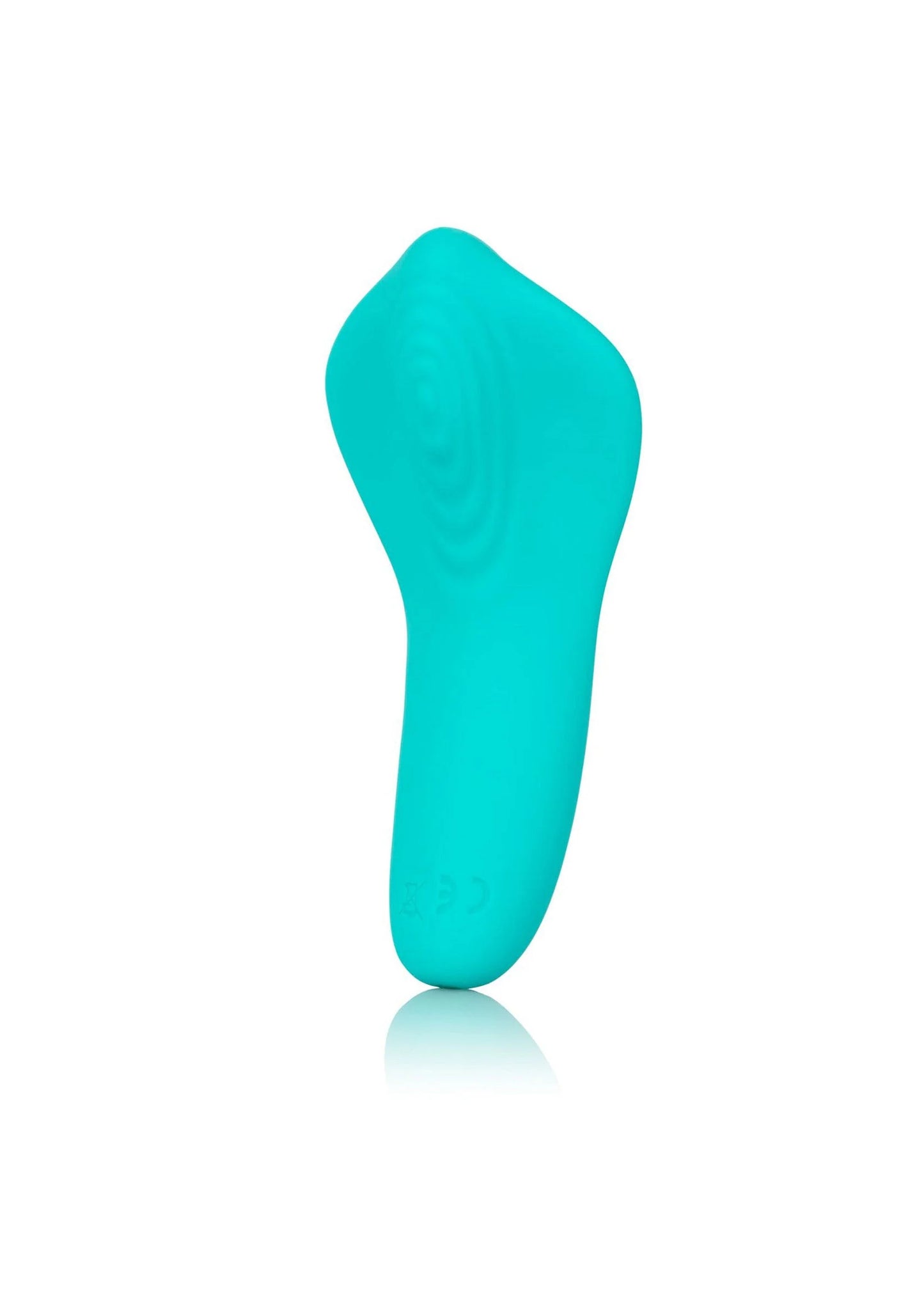 Turquoise vibrator van siliconen, ergonomische vorm, met afgeronde top.